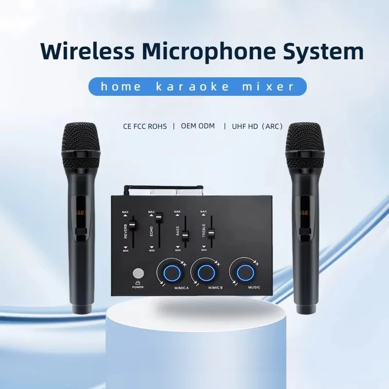 Dual Channels Wireless Microphone Karaoke Mixer System 2 Wireless Mics HD ARC Optical for TV PC Soundbar Receiver view 3