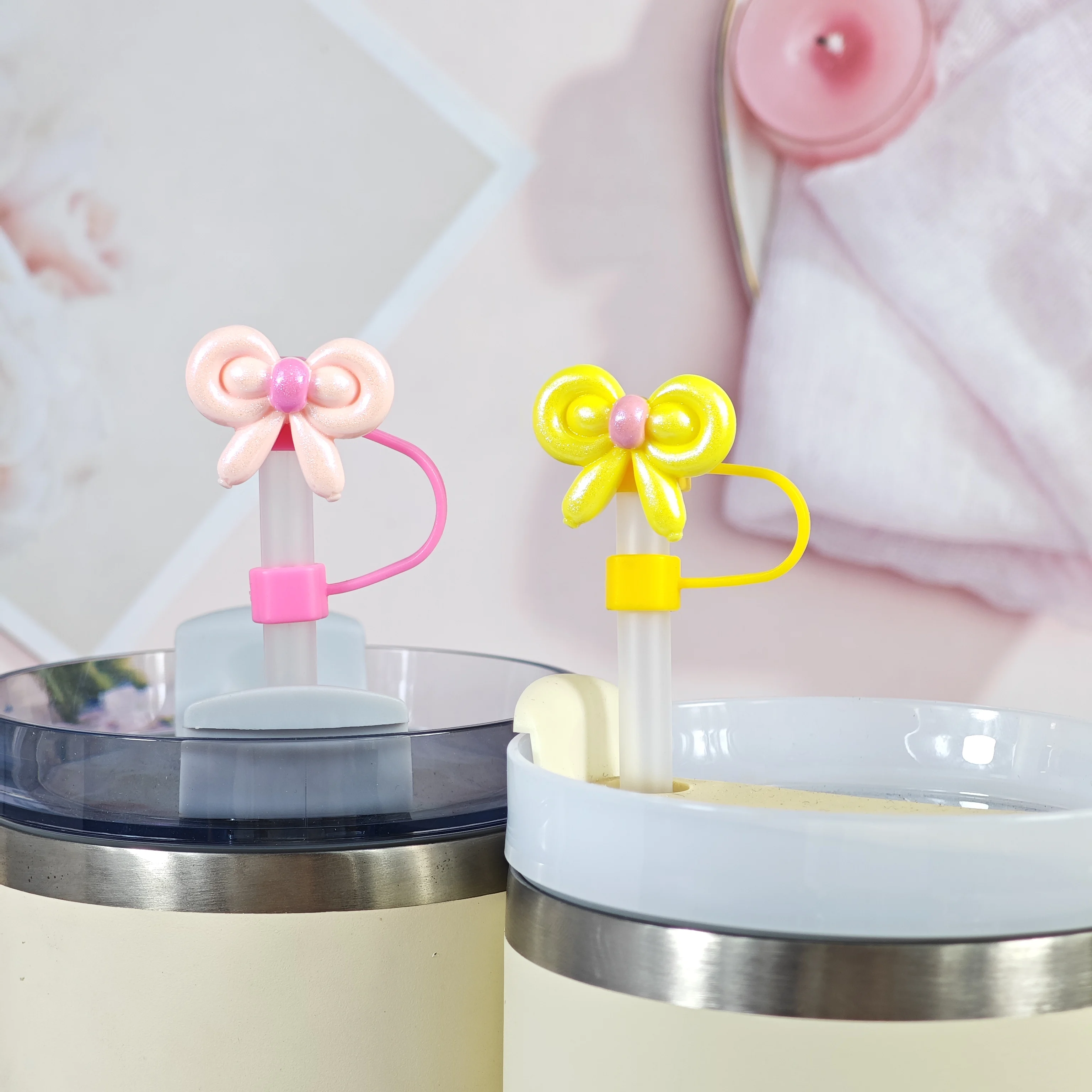 Creative Balloon Butterfly Series Cartoon Straw Cap, Soft Rubber Detachable Straw Dust Cap, Straw Cover