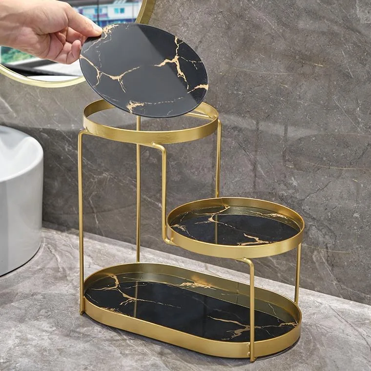 Bathroom Shelves Multilayer Cosmetics Iron Metal Gold Storage Shelf Dresser Mirror Front Desktop Toilet Decoration