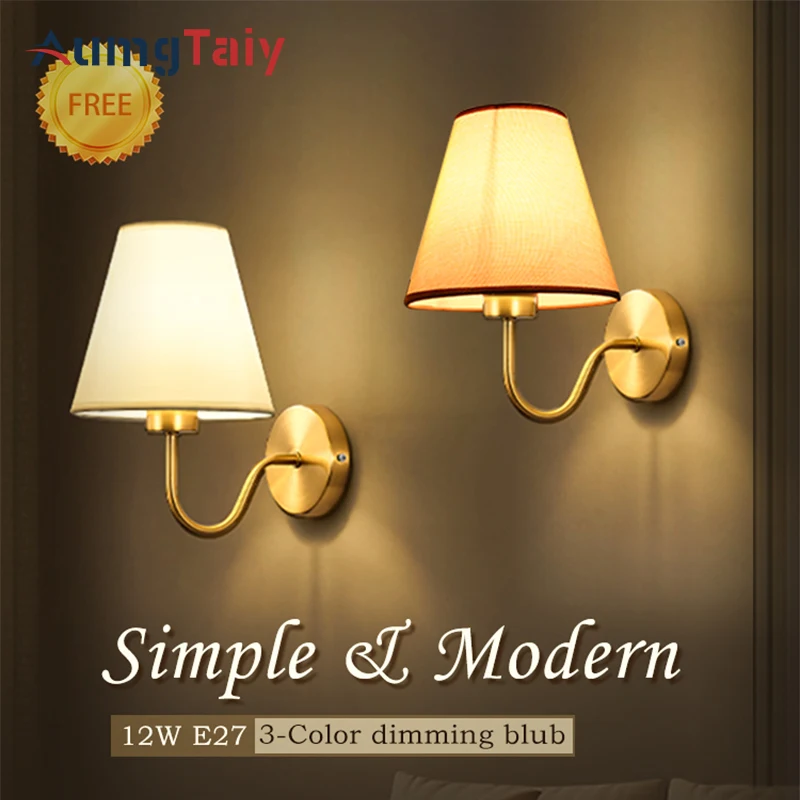 12W Hotel Bedside Fabric Wall Lights with Switch LED Spotlight Reading Wall Lamp Bedroom Study Nordic Home Decor Light Fixture