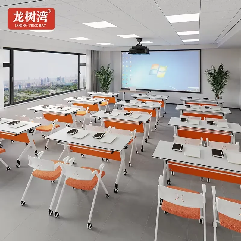 Modern Movable Folding Training Table Space Saving Modular Conference Desk for Meeting Room Seminar Venue Office Furniture