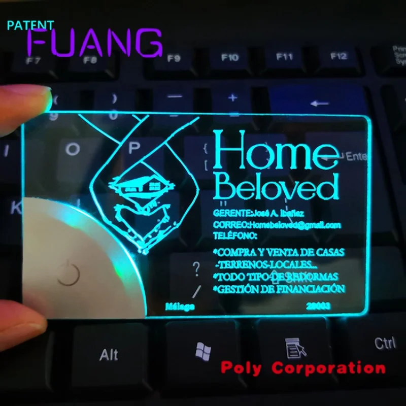 LINLI Custom Message Engraved Acrylic Business Card LED Glow Name Card Light Up Name Tag