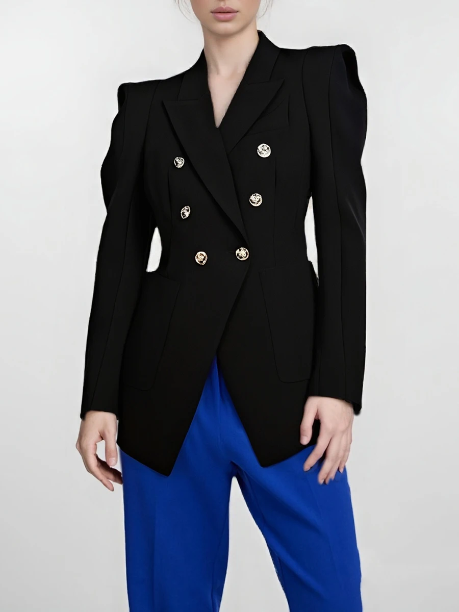 Twotwinstyle 固体痩身スプライシングダブルブレストジャケット女性のためのラペル長袖気質ジャケット女性服新