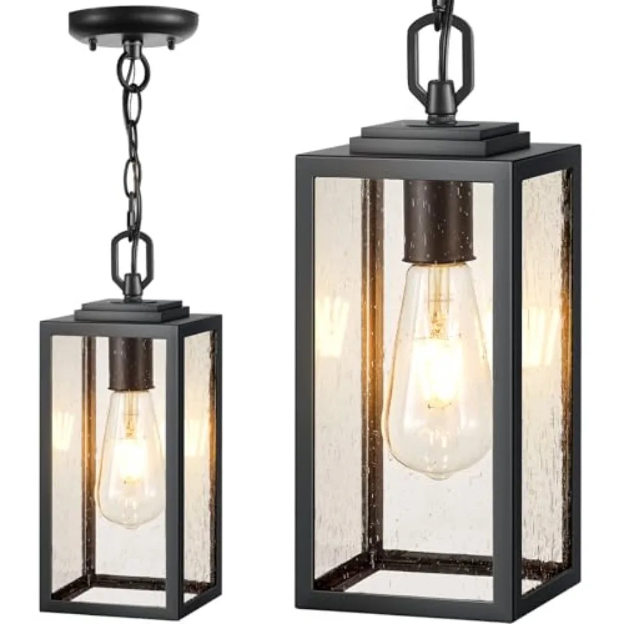 

Outdoor Hanging Lights, Exterior Pendant Light Fixtures for Front Porch, Modern Black Exterior Patio Lighting with Tempered See