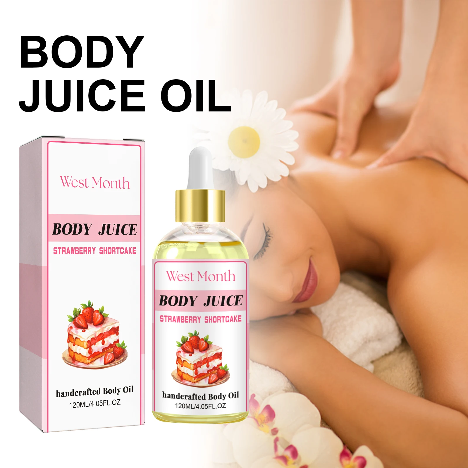 Strawberry Body Oil Moisturizing Natural Strawberry Body Massage Oil 120ml Lightweight Handcrafted Body Oil for Soft Moisturized