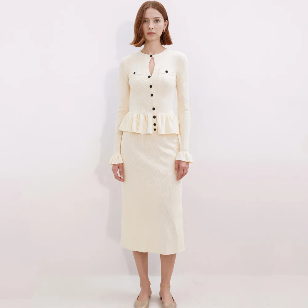 

Autumn New Round Neck Knit Dress Elegant Sophisticated Ruffle Dress Long Sleeve traf 2025 woman 2025 new collection