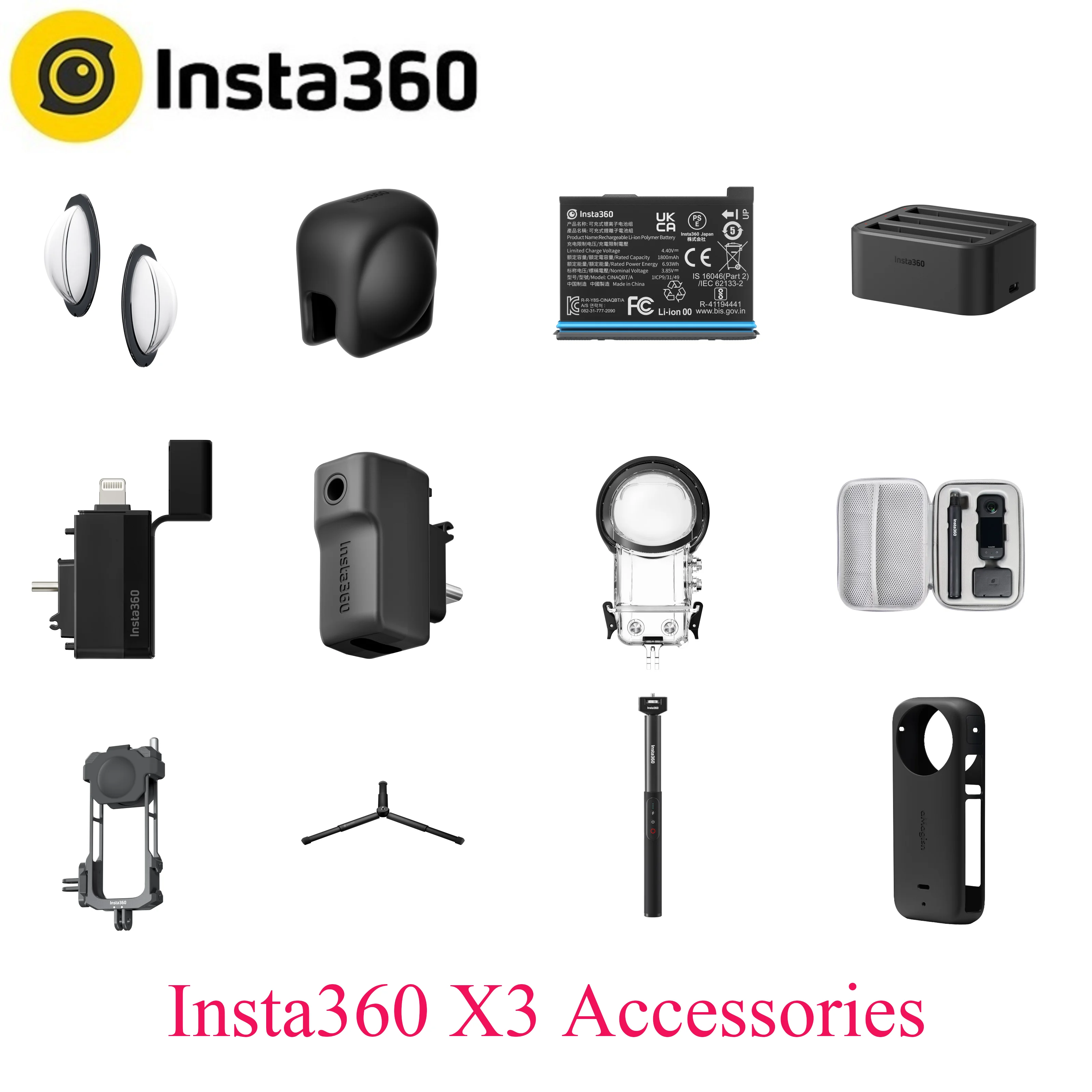 Insta360 X3 Lens Guards / Battery / Dive Case / Carry Case / Invisible Selfie Stick Original Accessories For Insta 360 X3