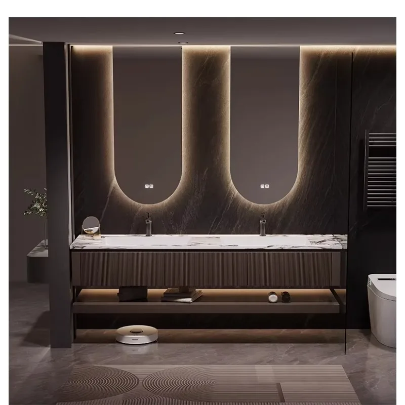 High End Customized Italian Style Light Luxury Bathroom Cabinet Dual Sinks Modern Bathroom Washbasin Cabinet With Mirror