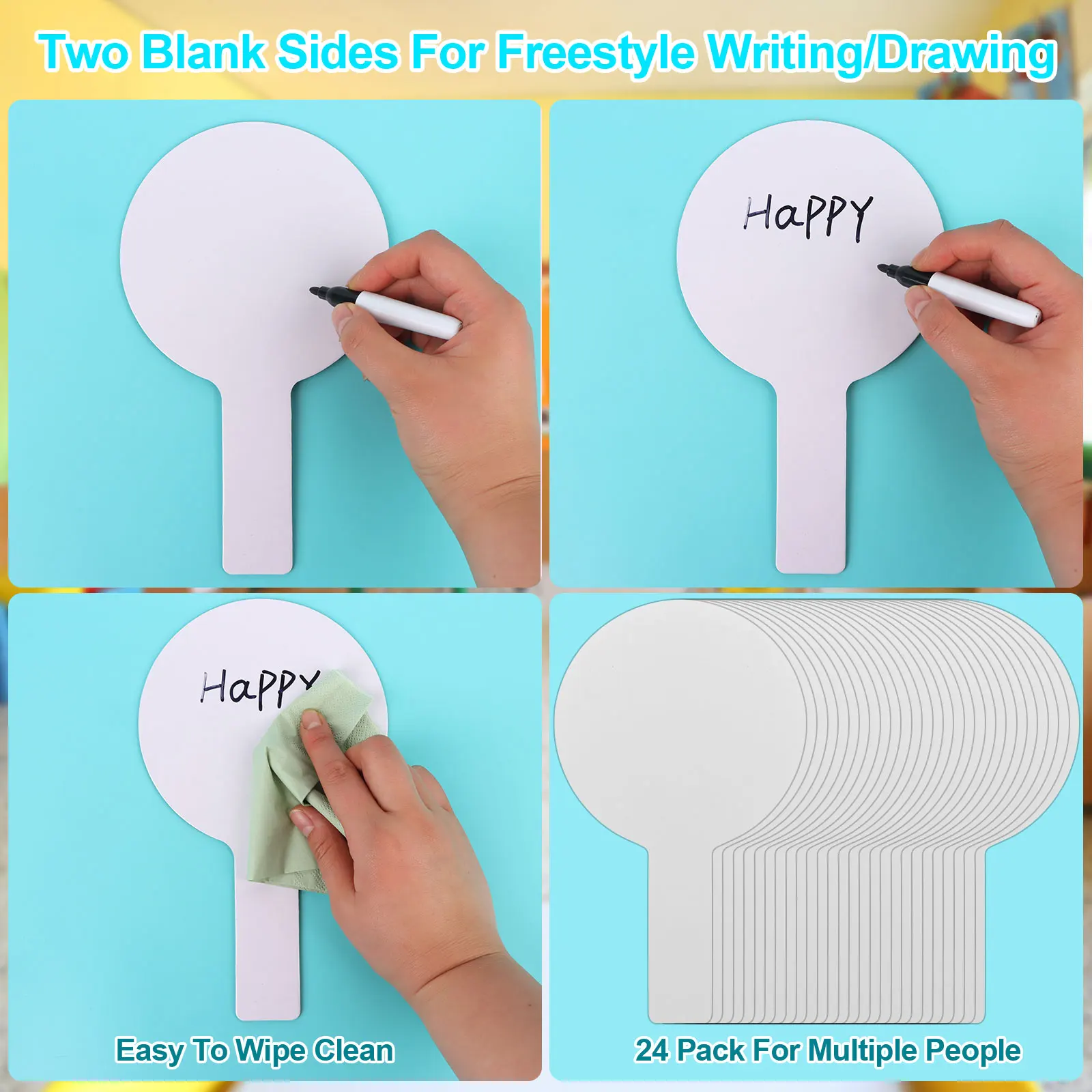 50 Pieces Dry Erase Answer Paddles Handheld Double Sided Paddles Mini White Boards Small White Board Dry Erase Signs Auction Pad