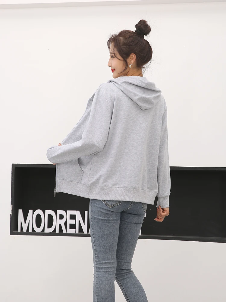 Hoodies met capuchon Zip Up Kleding voor vrouwen Temperament Splice Ontspannen voering Stijlen Koreaanse stijl O-kraag Volwassen vrouwtjes Cotone