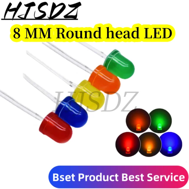10 SZTUK Sombrero de paja Super brillante LED F8 8MM,blanco, azul, verde, rojo, amarillo, diodo emisor de luz resaltado blanco
