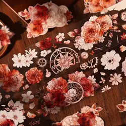 XiaoBaiJia Studio Vintage Red Rose Floral Time Washi PET Tape DIY Card Making Scrapbooking Decorative Sticker