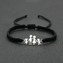 Stainless Steel Family Dad Mom Daughter Son Charm Bracelet Handmade Braided Adjustable String Bracelets for Women Men Jewelry
