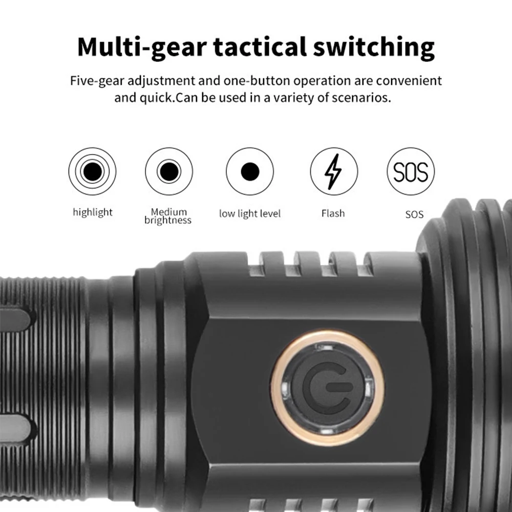 1200000LM Most Powerful LED Flashlight 300 Watts USB Rechargeable Torch Light 3000 Meter High Power Flashlight Tactical Lantern