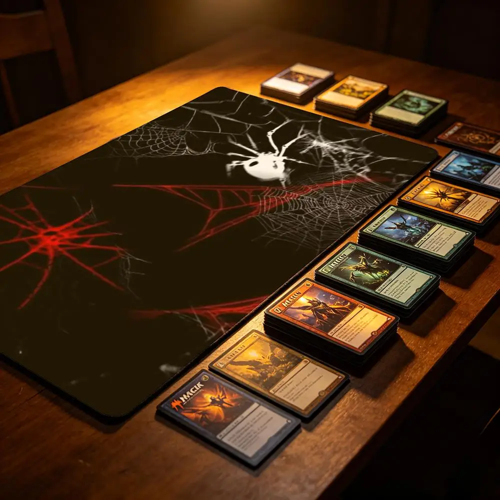 Skull Spider Red White Spider Web TCG Playmat Dark Gothic Horror Art Premium Rubber Large Gaming Desk Mat Decor Gift for Gamers