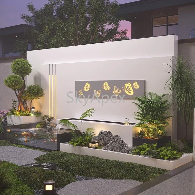 Stainless Steel Outdoor Water Curtain  Screen - Durable Combined Fish Pond & Flower Pool for Villa  Courtyard Garden Landscaping