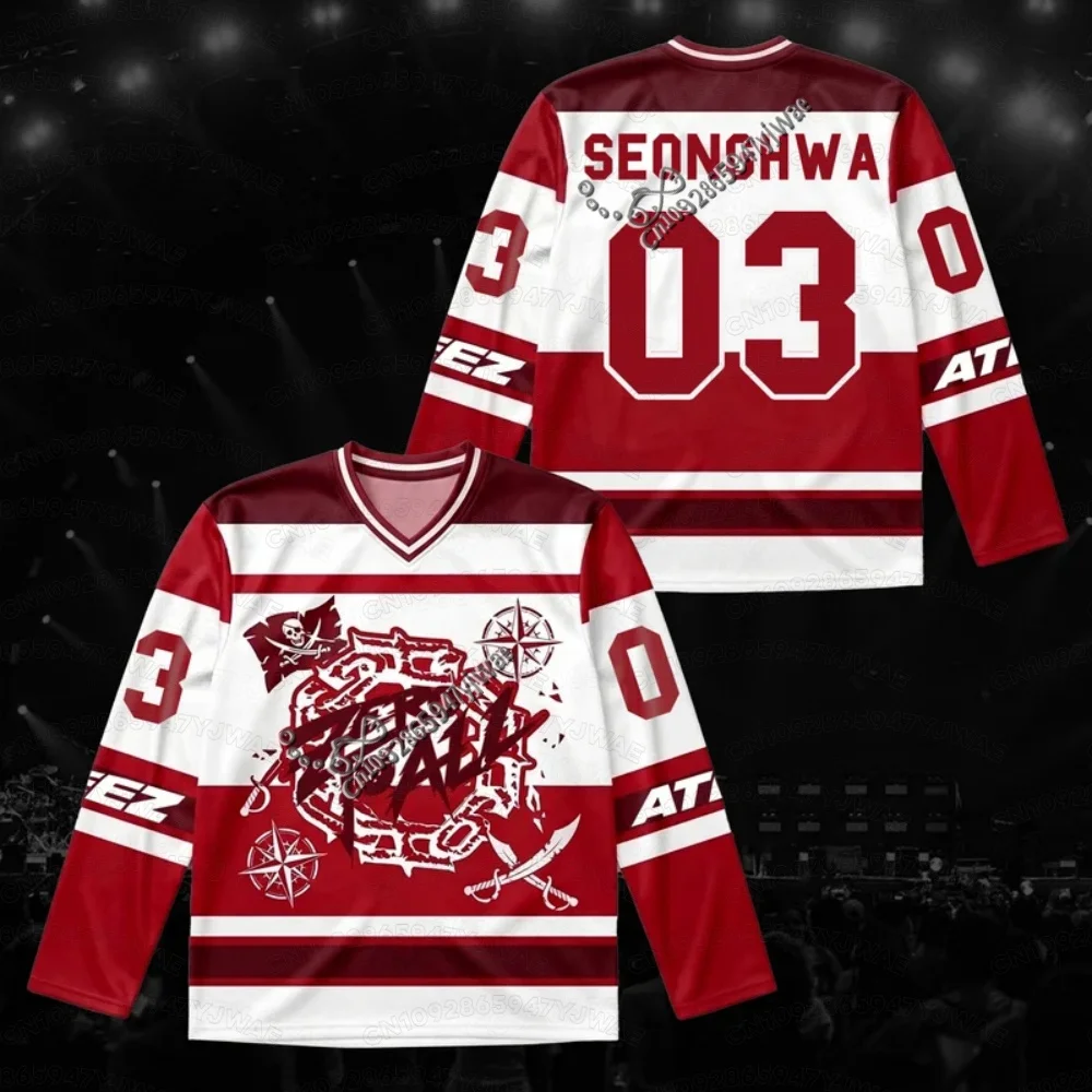 26 MEN Sporty Ateez Zero To All World Tour Hockey Jersey Gift For SEONGHWA SAN FANS Men's TEE  Men  LONG SLEEVE T-SHIRT
