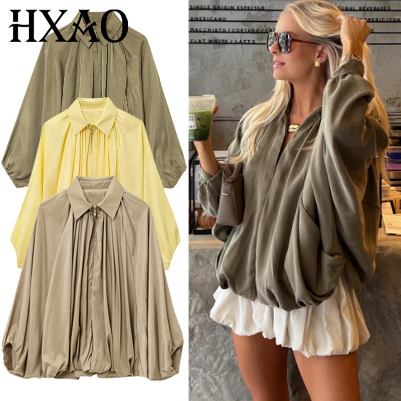 

HXAO женская куртка-бомбер, осенние новые пальто и куртки, большие пышные топы с длинными рукавами, свободная верхняя одежда с рюшами, модные пальто