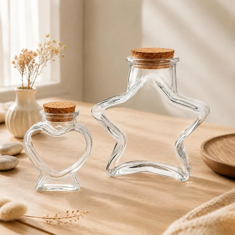 Glass Shelf Accent Bottle with Cap and See-Through Body for Sand Paper Bits and Wedding Room Styling Display Set