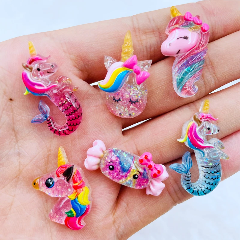 10 Pcs New Cute Resin Mini Cartoon Unicorn Flat Back Cabochon Scrapbook Kawaii DIY Embellishments Charm Decorate Accessories C54