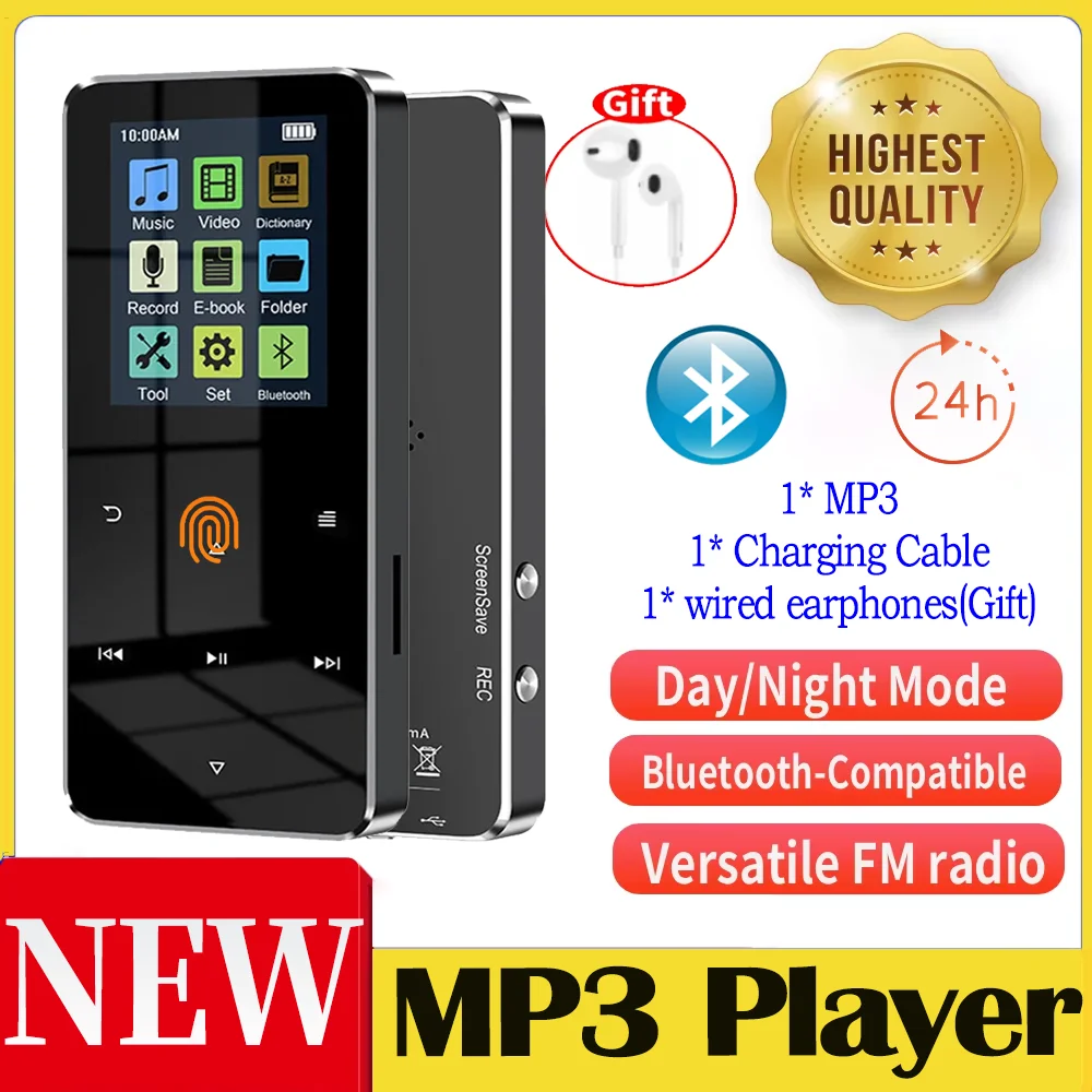 New 1.8 Inch Metal Touch MP3 MP4 Music Player Bluetooth-compatible 5.0 Fm Radio Video Play 8/32/64GB E-book Hifi Player Walkman