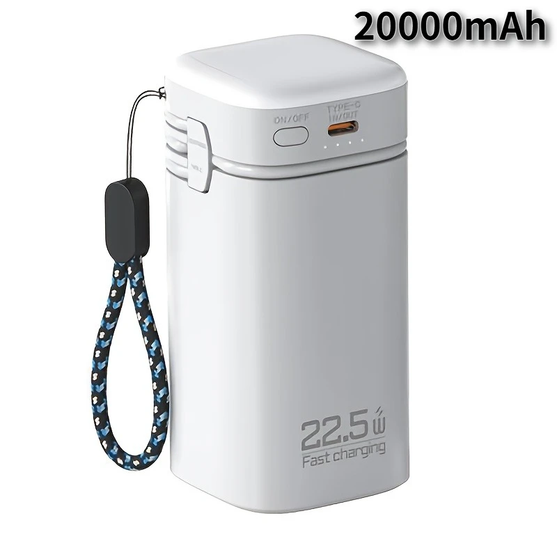 

Power Bank 20000 мАч со встроенными кабелями Портативный Power Bank со светодиодной подсветкой Type-C для наружного кемпинга IPhone Внешняя батарея