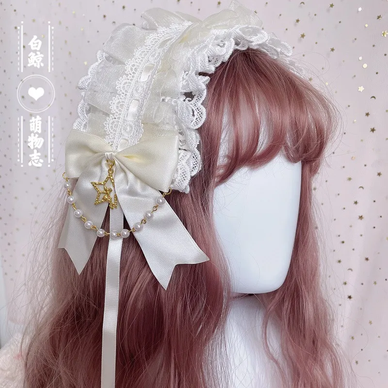 일본 부드러운 소녀 로리타 레이스 머리띠 lo 소녀 달콤한 다목적 KC 활 머리띠 로리타 수제 헤어 액세서리