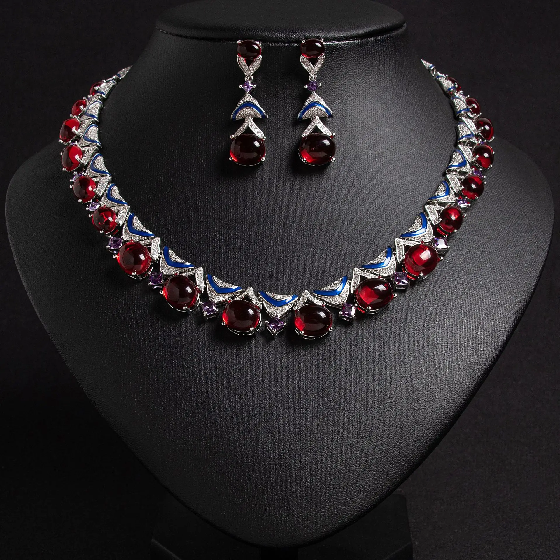 Women Bridal Jewelry Set Oval Green Cubic Zirconia Silver Plated Necklace Drop Earrings Wedding Engagement Party Jewellery Gift