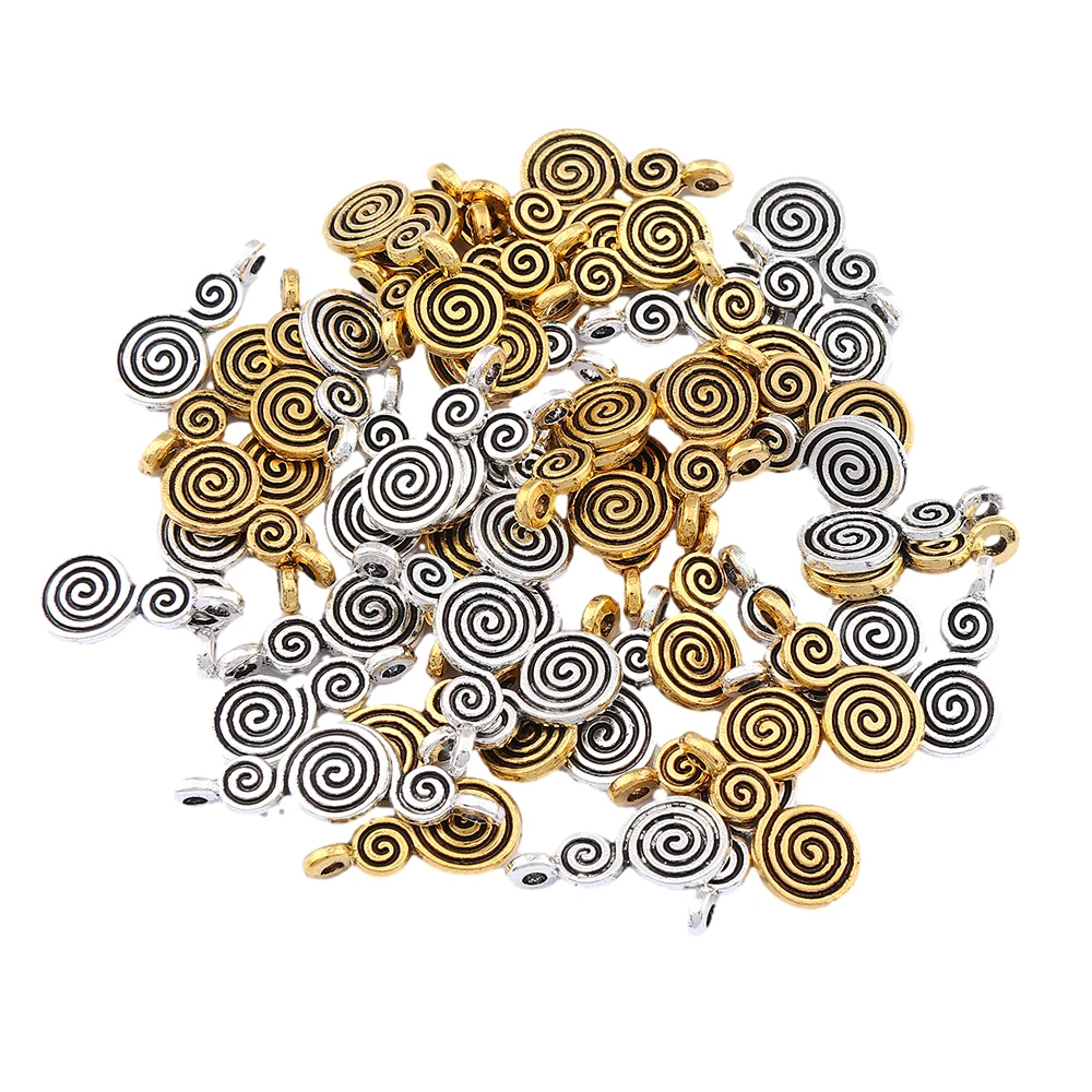 100 Pieces Tibetan Silver Color Circular Swirl Vortex Gourd Charms Pendant For DIY Necklace Jewellery Making Finding Accessories