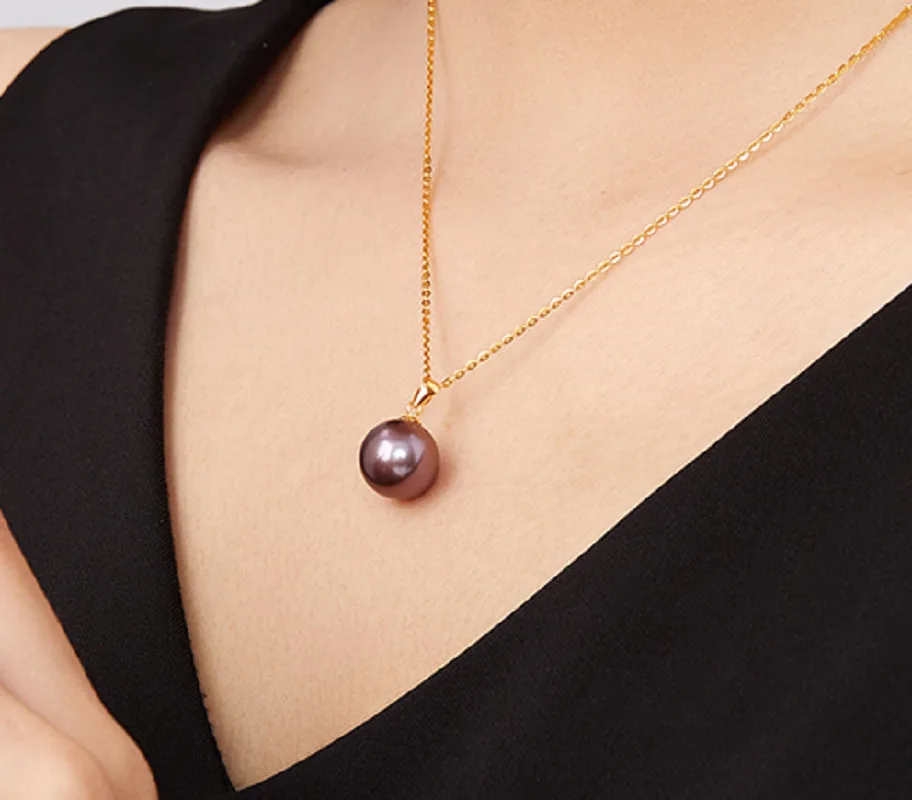 Huge 10-11mm Genuine Purple Lavender Perfect Round Pearl Pendant Necklace Women Jewelry Wedding Party Gift 925 Sterling Silver 5