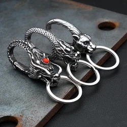 Fashion Vintage Vikings Dragon Head Key Chain 316L Stainless Steel Nordic Viking Animal Keychains For Men Women Amulet Jewelry