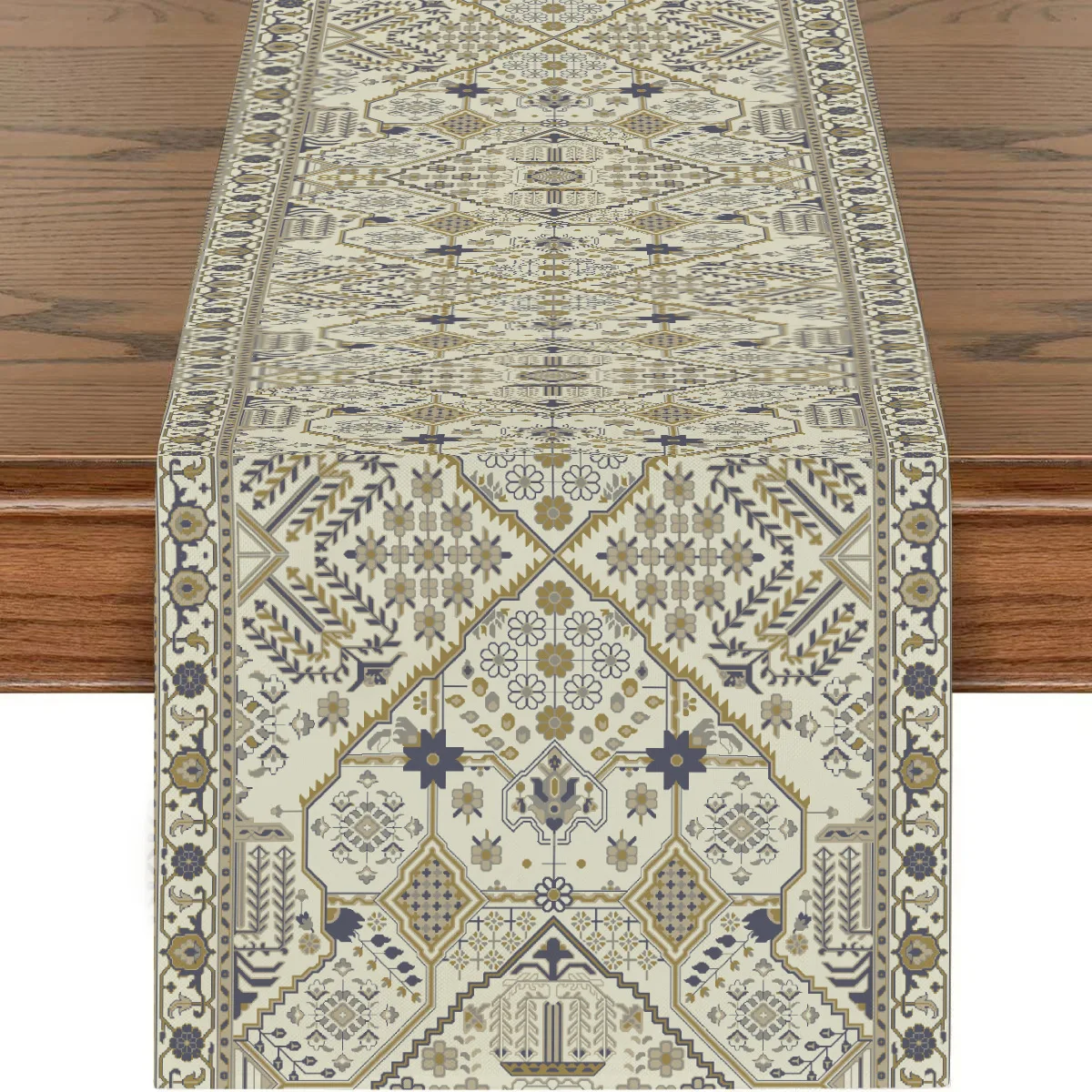 VIKAMA Textured Bohemian Table Runner Central European Romantic Linen Look Elegant Home Decor