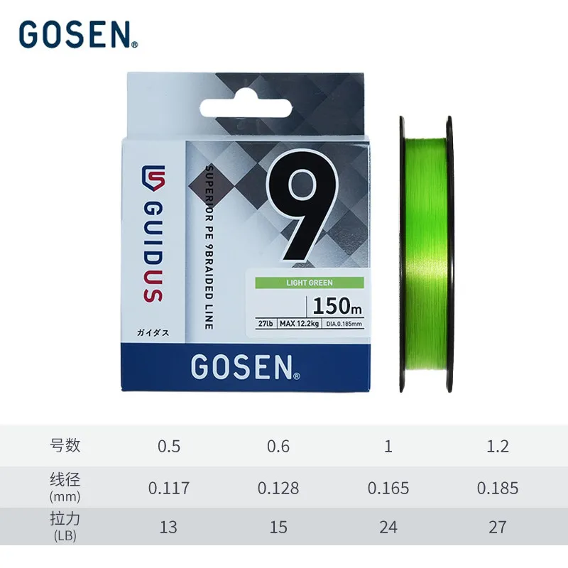 New GOSEN 9 strands braided PE line for long-casting freshwater