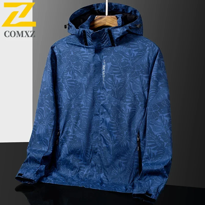 2025 Autumn Windbreaker Men's Casual Climbing Waterproof Detachable Hat Jacket Unisex Trendy Techwear Camo Camping Fishing Coat