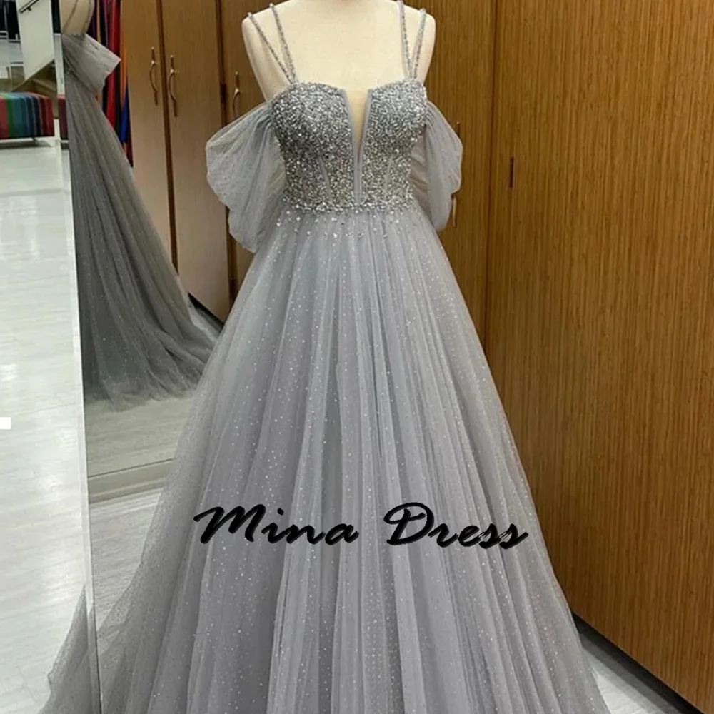 

Mina Customized Backless Prom Dresses Sale Sleeveless Wedding Dress Es Sequined Spaghetti Straps Evening Dress Luxury 2024 Dubai