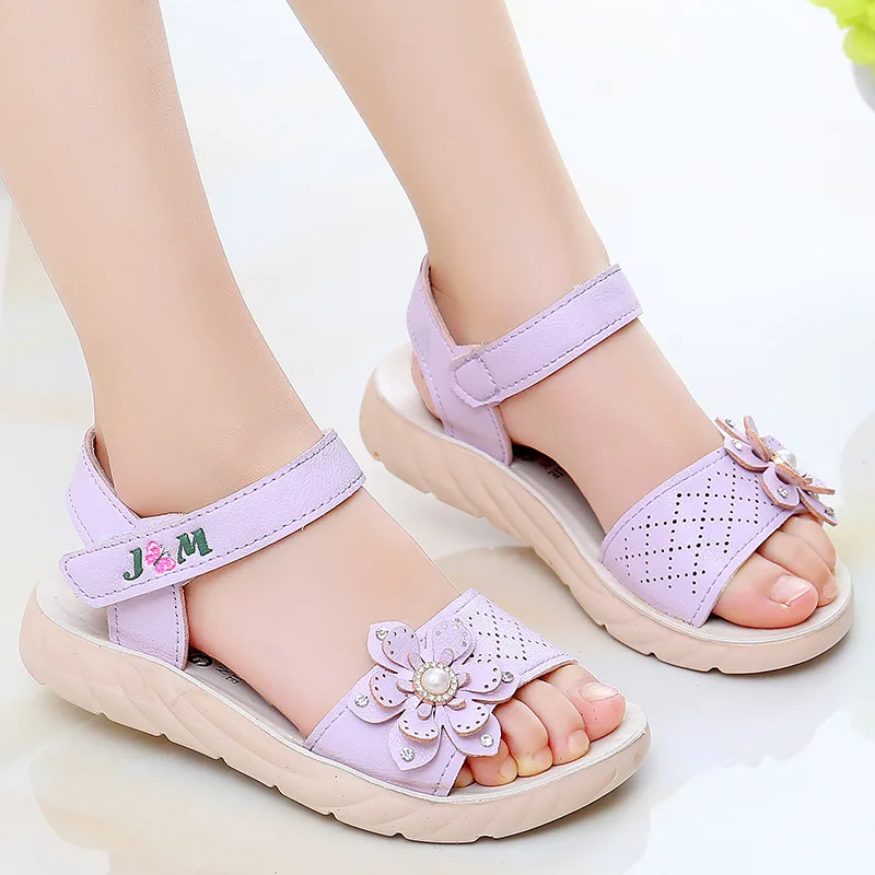 Girls Sandals 2023 Summer Children Shoes Soft Soled Non-slip Kids Flower Pearl Beach Shoes Fashion Princess Sandals босоніжки