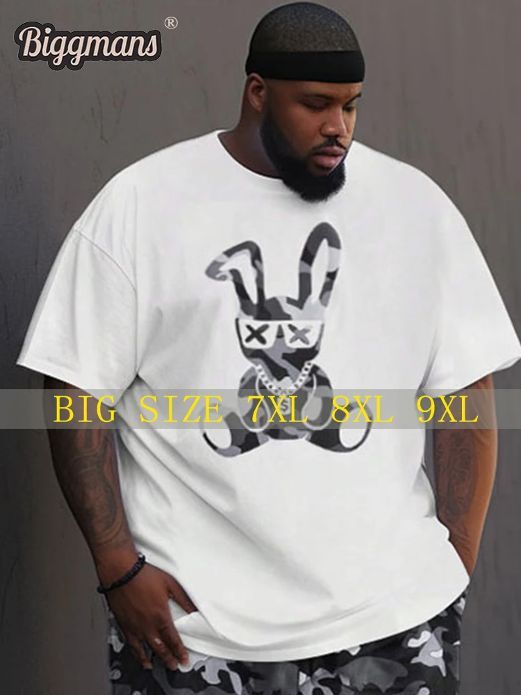 Biggmans Big And Tall Top Cartoon Clothing For Men's T-shirt Leisure High Street Hip Hop Casual  Block Man Pants Plus Size 9