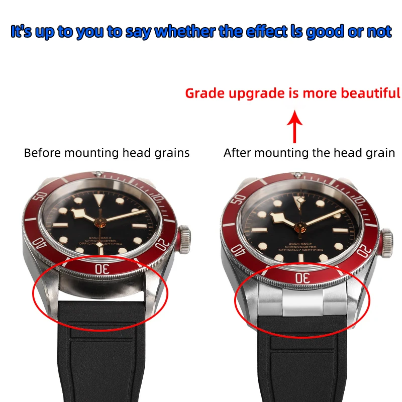 For Tudor Black bay Small red flower fluororubber strap bracelet M79363 small monster stainless steel curved accessory for men