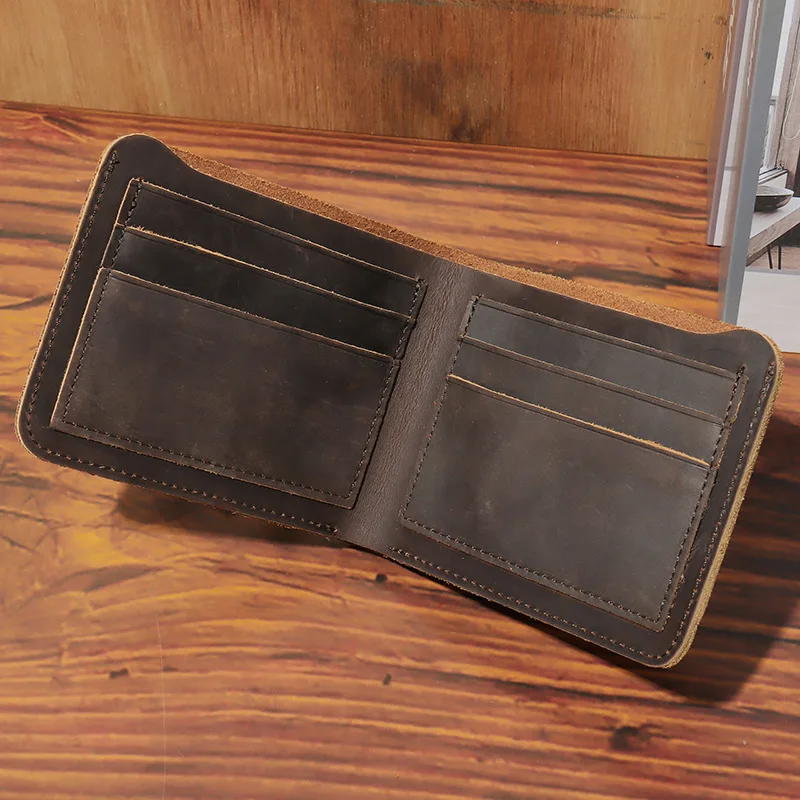 

YH3031 First layer cowhide men's wallet, crazy horse leather horizontal wallet, retro casual leather short card bag