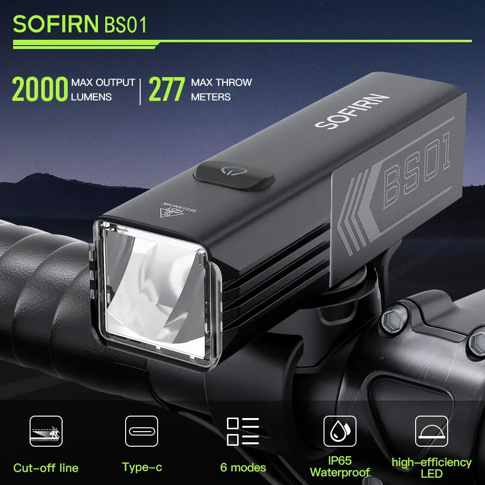 Sofirn BS01 2000LM Bicycle Light 5000mAh Battery Flashlight USB Charging Brightness Adjustment MTB Light IP65 Waterproof