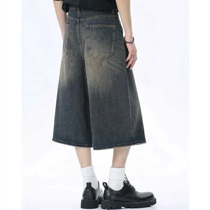 Retro Plus Size Denim Shorts Loose Jeans Y2k Streetwear Oversize Shorts Denim Pants Korean Unisex Style Baggy Wide Leg Capris