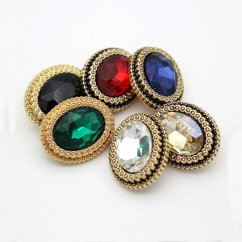 6PCS Colourful Tall Drill Metallic Gemstone Buttons DIY Round Oval Decorative Button For Coat Sweater