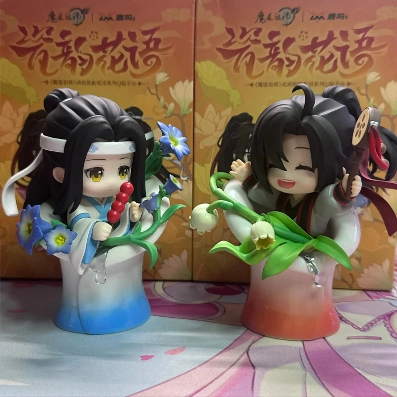 Brinquedos genuínos mo dao zu shi porcelana rima flor linguagem série caixa cega wei wuxian estatueta coletar bonecas caixa mistério presente