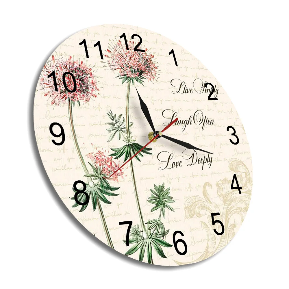 Love Simply Laugh Often Love Deeply Dandelion Print Wall Clock Inspirational Artwork Motivaitonal Nature Home Decor Wall Watch