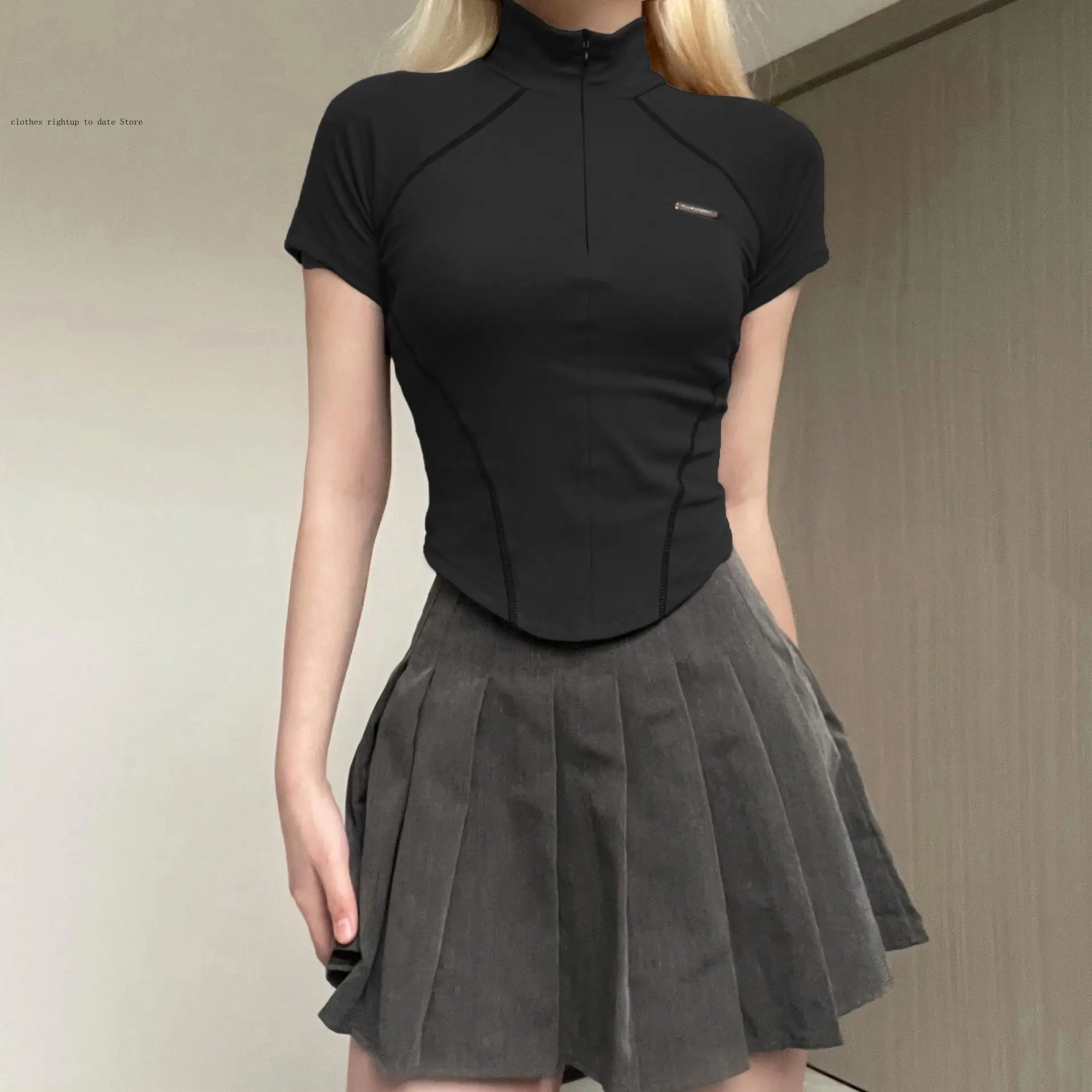 European and American Style Women's Spring and Summer Street Fashion Influencer Spicy Girl Motorcycle Style T-Shirt