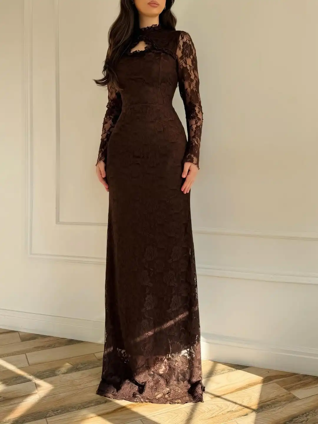 

Elegant, classy, vintage long-sleeved maxi dress, slim-fit, for women