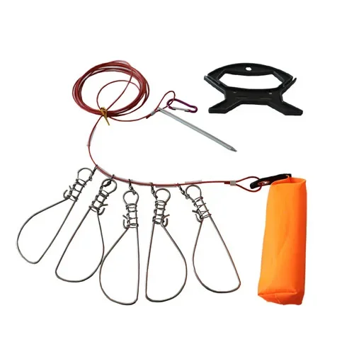 In stock fishing stainless steel fish wire rope lock live fish locker with float and plastic handle