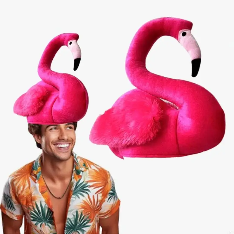 Plush Flamingo Hat Soft Cap For Themed Parties Cosplay Photo Props Elastic Costume Hats Festivals Stage Performances view 3