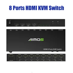 8 in 1 Out HDMI KVM Switch,USB2.0 HDMI Switcher Box Support 4K@30Hz for 8 PC Share Keyboard and Mouse, Compatible with Windows