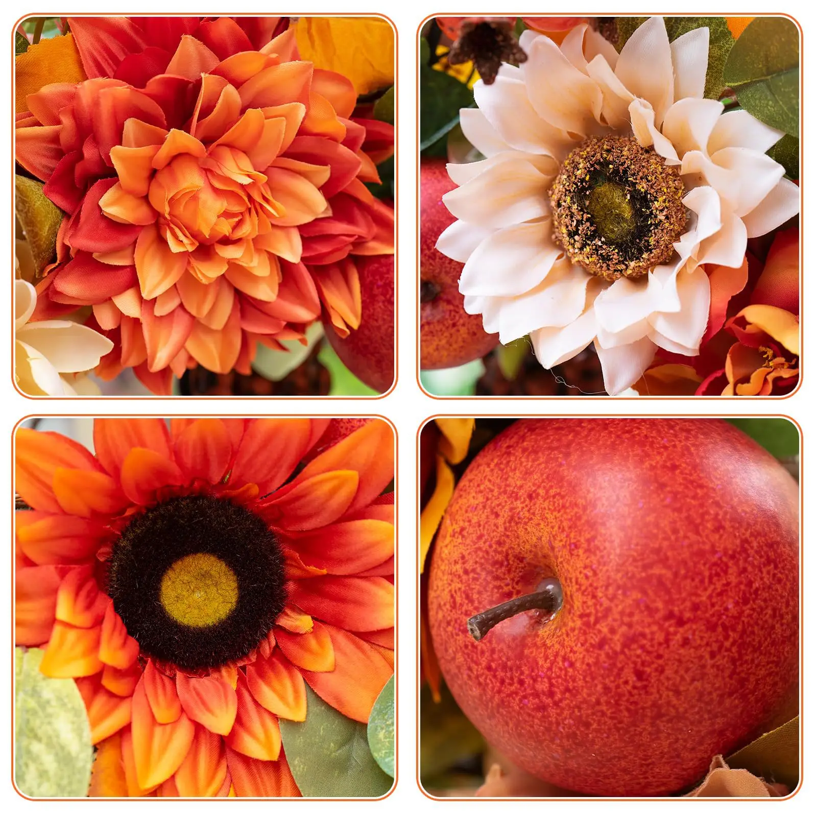 Yannew 20inch Fall Wreaths for Front Door Autumn Rustic Harvest Wreath with Sunflowers Apple Berries for Outdoor Home Wall Decor view 6